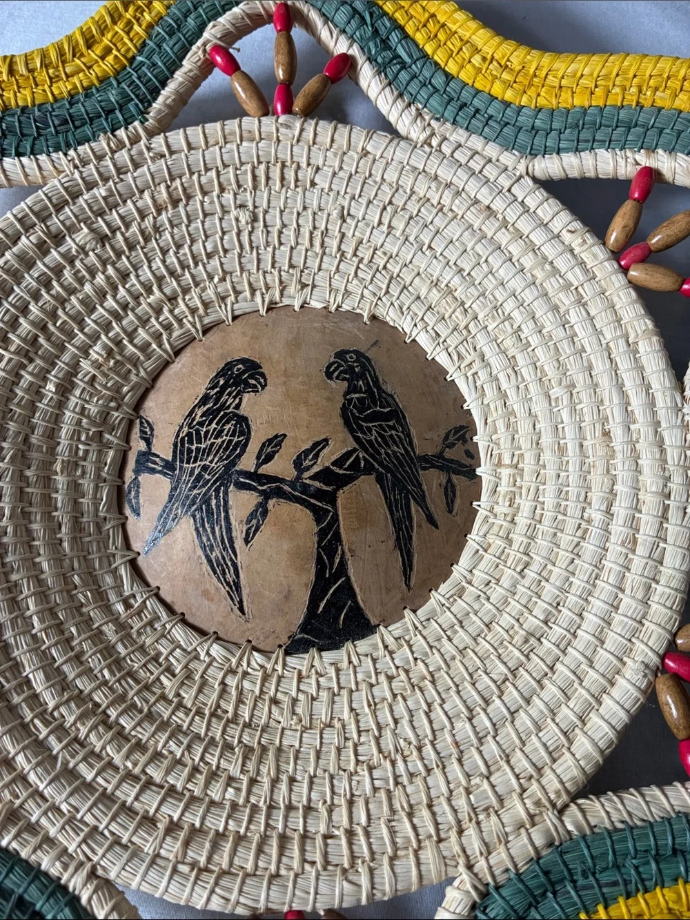 Peruvian Bogart hand woven basket with wall hook 13.5” H